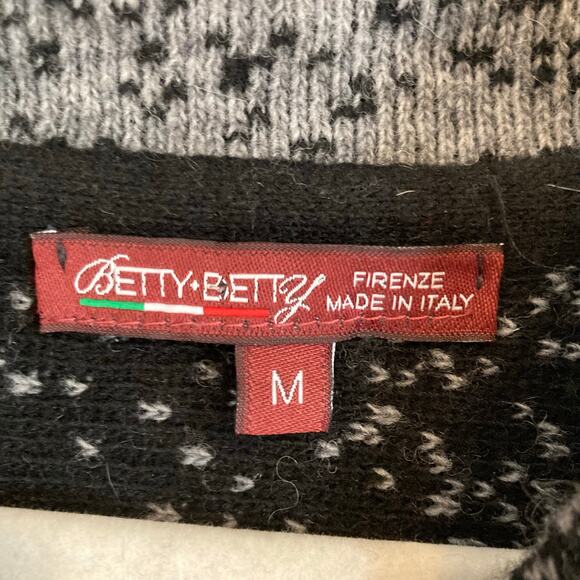 Betty Betty Black Gray Heather One Button Cowl Neck Loose Fit Sweater Sz Medium - Picture 7 of 15